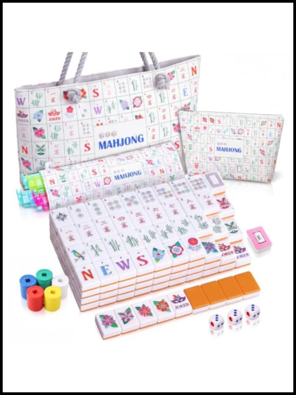 American Mahjong Set 160 Tiles with Carrying Bags, Pushers, Dice, Chips - Game